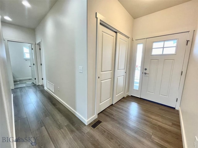 foyer with dark hardwood / wood-style flooring