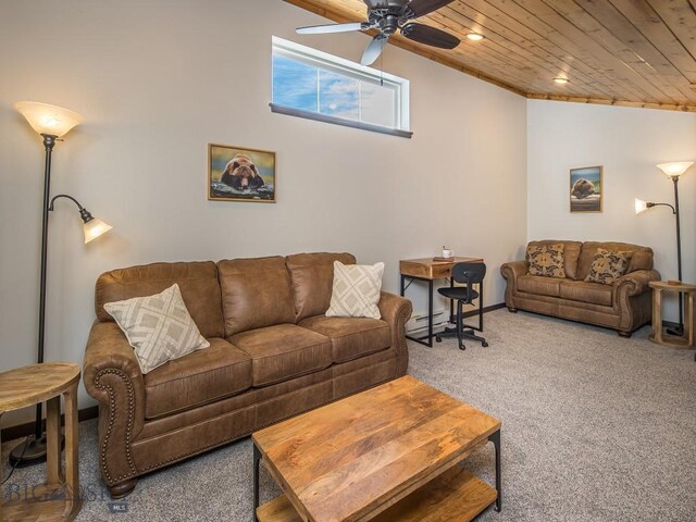 1880 Little Coyote, Big Sky, MT 59716 - living area with carpet floors, ceiling fan, wood ceiling, and recessed lighting