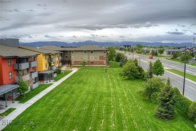 view of yard featuring a mountain view