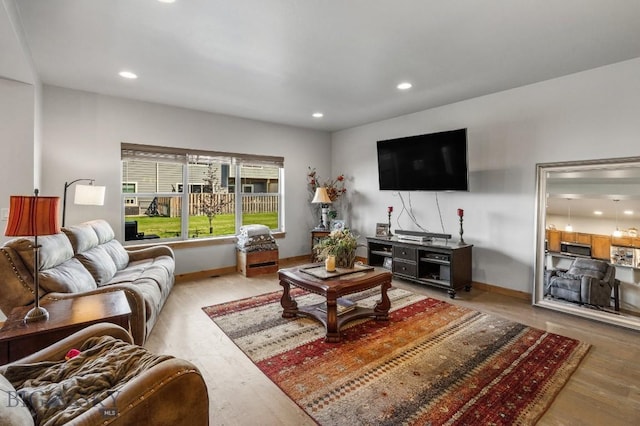 living room featuring light wood-type flooring