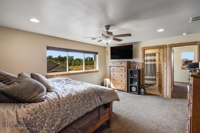 bedroom with carpet flooring and ceiling fan