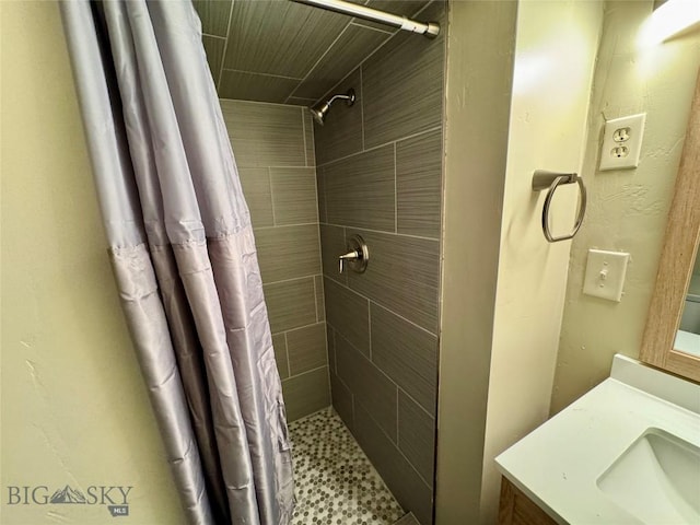 bathroom featuring a shower with curtain and sink