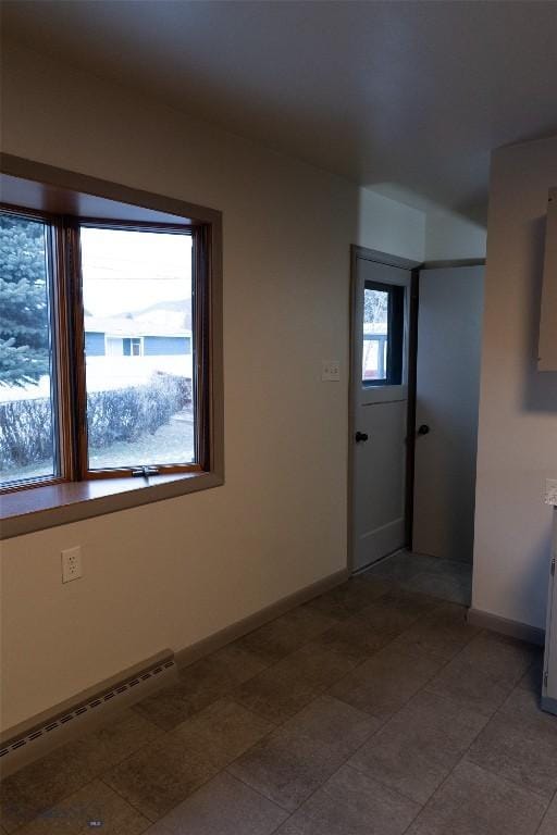 empty room featuring a baseboard radiator