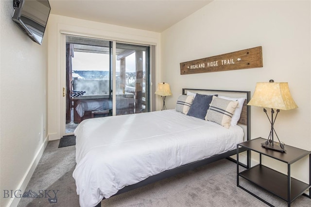 bedroom featuring carpet flooring and access to outside