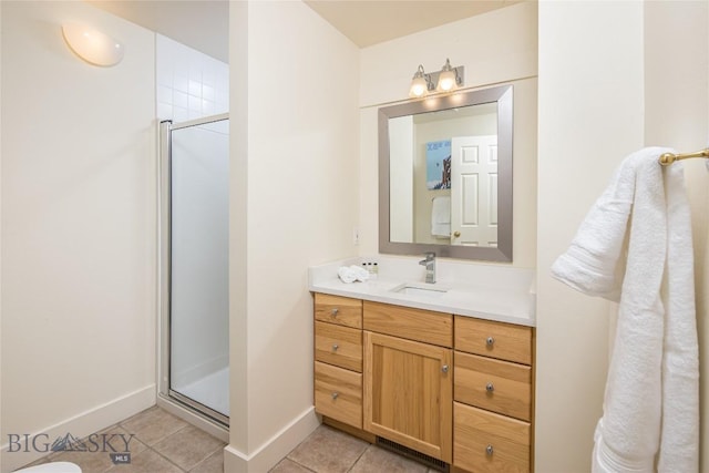 bathroom featuring tile patterned floors, vanity, and walk in shower