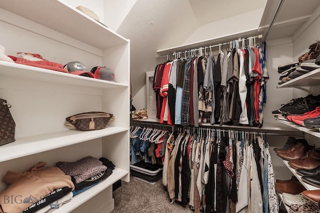 spacious closet with carpet and lofted ceiling