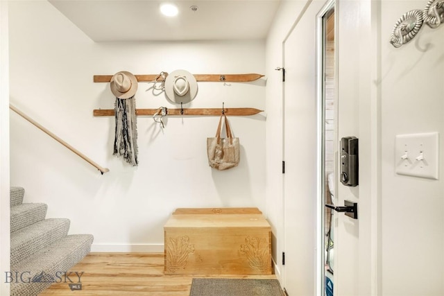 mudroom with hardwood / wood-style floors