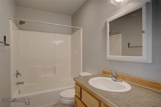 full bathroom featuring vanity, toilet, and bathtub / shower combination