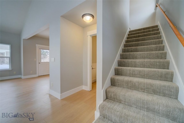 stairway featuring hardwood / wood-style floors