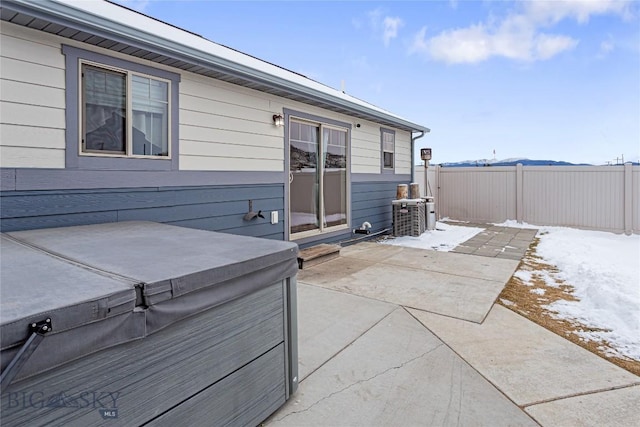 view of patio featuring a hot tub