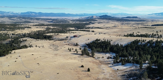 drone / aerial view featuring a mountain view