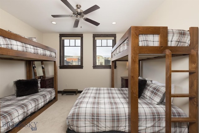 bedroom featuring carpet flooring and ceiling fan