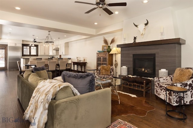 living room featuring dark hardwood / wood-style floors