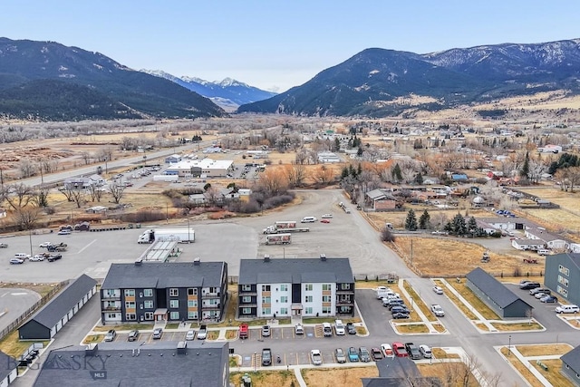 drone / aerial view featuring a mountain view