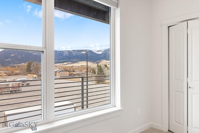 details with baseboards and a mountain view