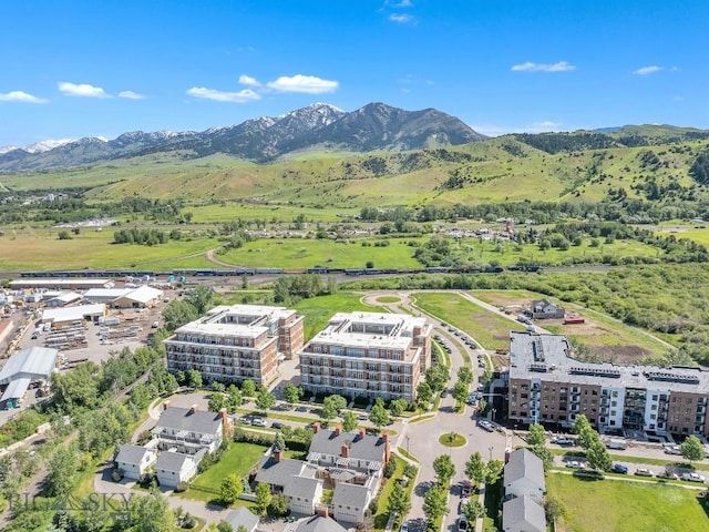 birds eye view of property with a mountain view