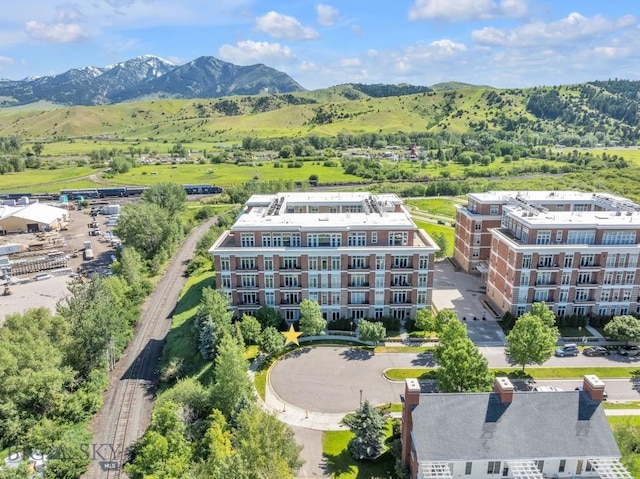 drone / aerial view with a mountain view