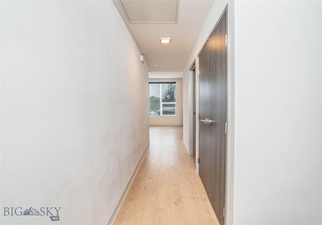 corridor with light hardwood / wood-style floors