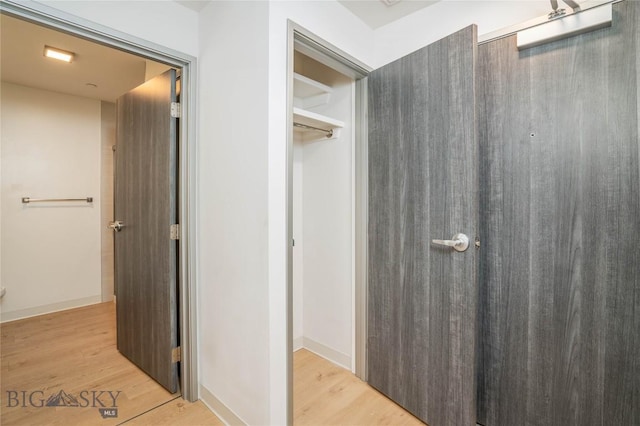 bathroom with hardwood / wood-style flooring