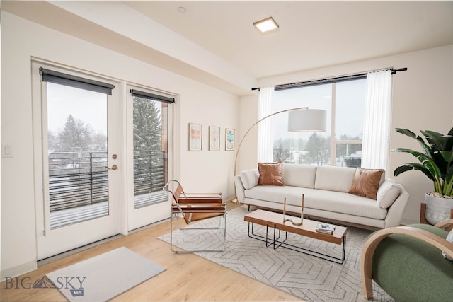 living room with light hardwood / wood-style floors