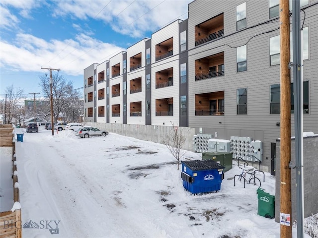 view of snow covered property