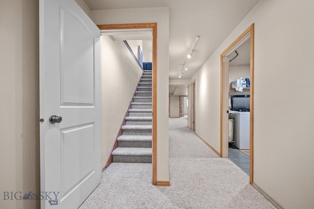 1311 Cruiser Ln, Belgrade, MT 59714 - staircase with carpet floors and rail lighting