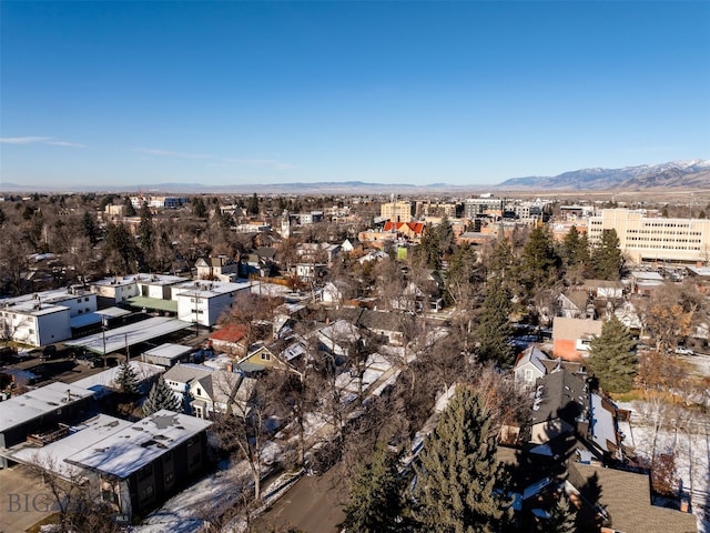 drone / aerial view featuring a mountain view