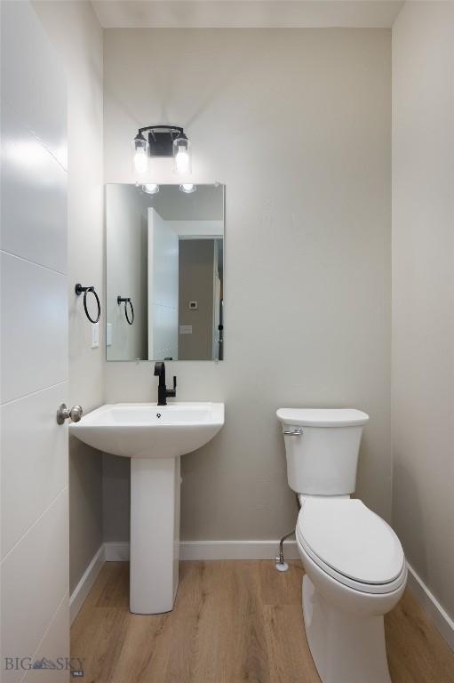 bathroom with wood-type flooring and toilet