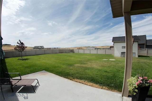 view of yard with a patio area and a fenced backyard