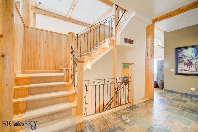 1061 Lookabout Ln, Manhattan, MT 59741 - stairway featuring stone tile floors and baseboards