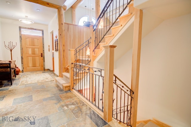 1061 Lookabout Ln, Manhattan, MT 59741 - foyer entrance featuring stone finish flooring and stairs