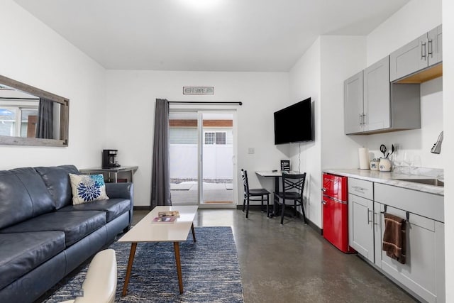 living room featuring sink