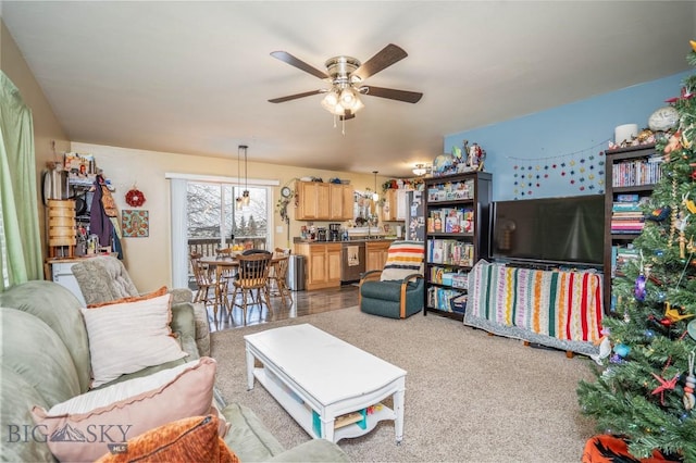 living room with ceiling fan