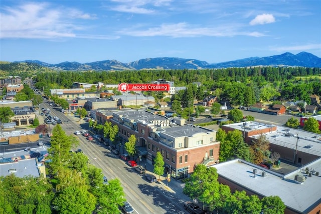 bird's eye view with a mountain view