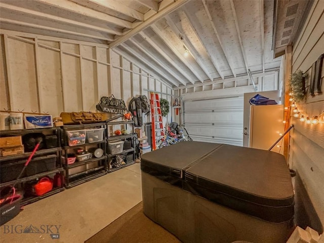 garage with fridge