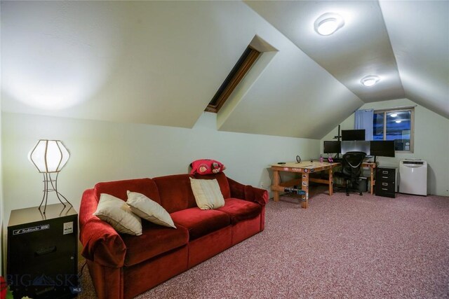 office featuring carpet and vaulted ceiling