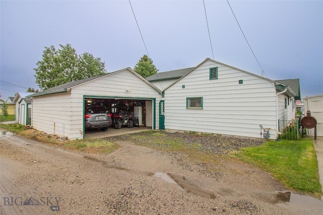 exterior space with a garage