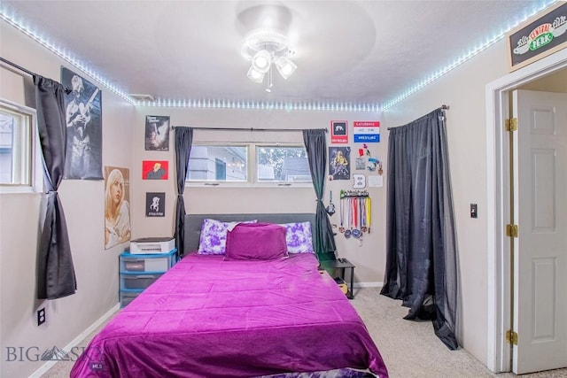 bedroom with carpet and ceiling fan