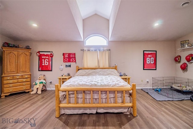 bedroom with light hardwood / wood-style floors