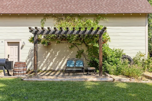 exterior space featuring a patio and a lawn