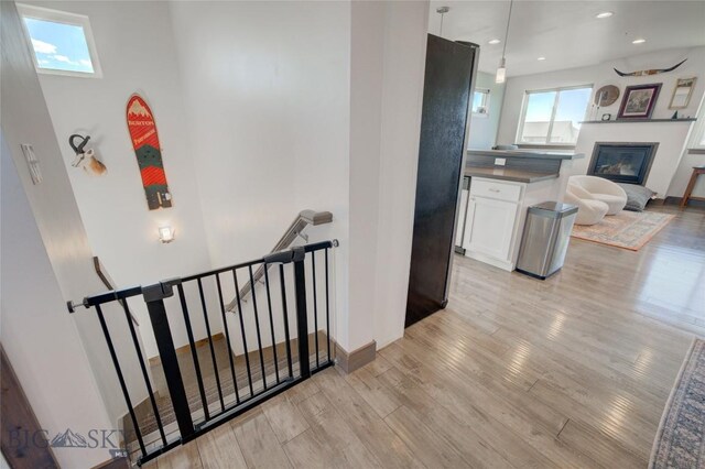 stairway featuring wood-type flooring