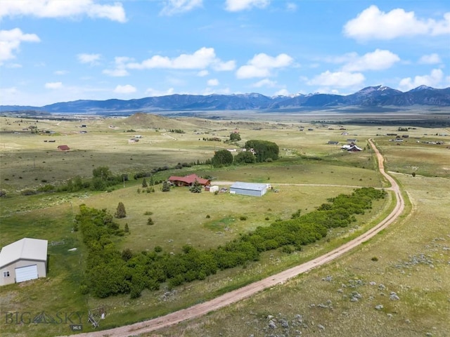 aerial view featuring a mountain view and a rural view