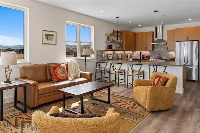 420 Sage Ave Unit B, Ennis, MT 59729 - living area with dark wood-style floors and recessed lighting