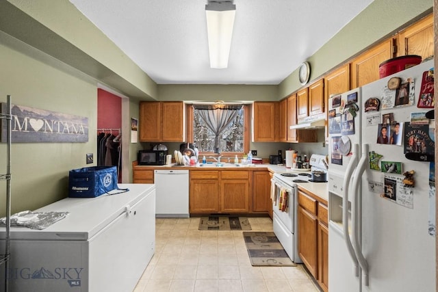 kitchen with white appliances and sink