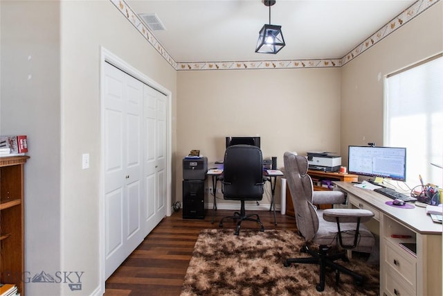 office space featuring dark hardwood / wood-style floors