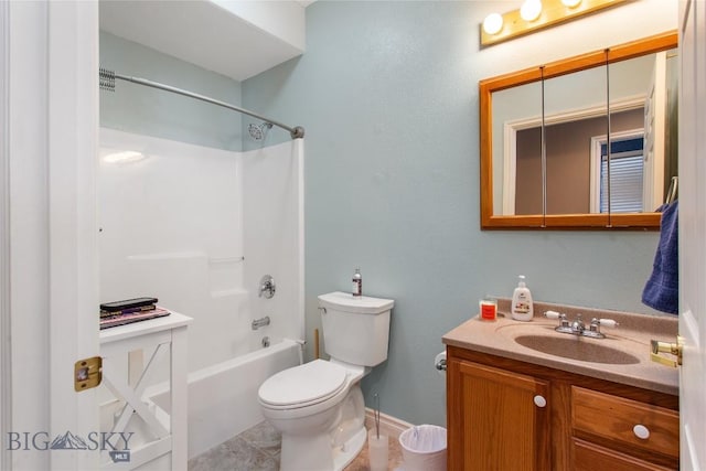 full bathroom with toilet, tub / shower combination, tile patterned floors, and vanity