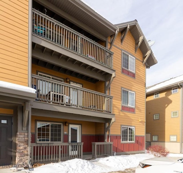 view of snow covered property