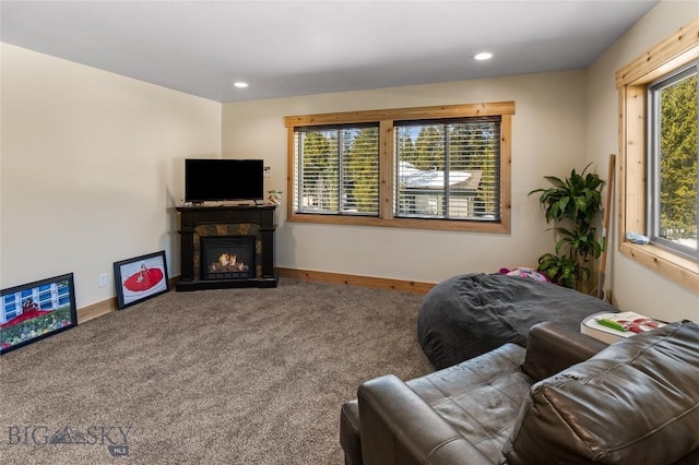 carpeted living room featuring a wealth of natural light