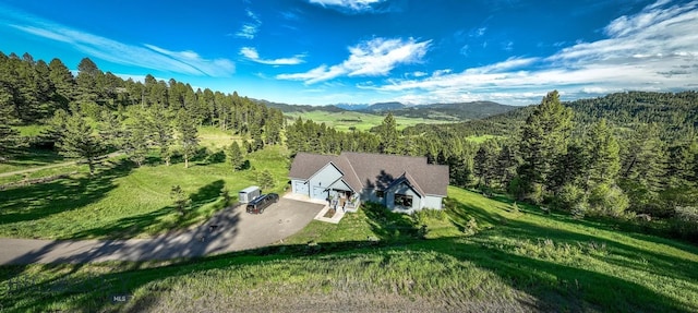 drone / aerial view with a mountain view