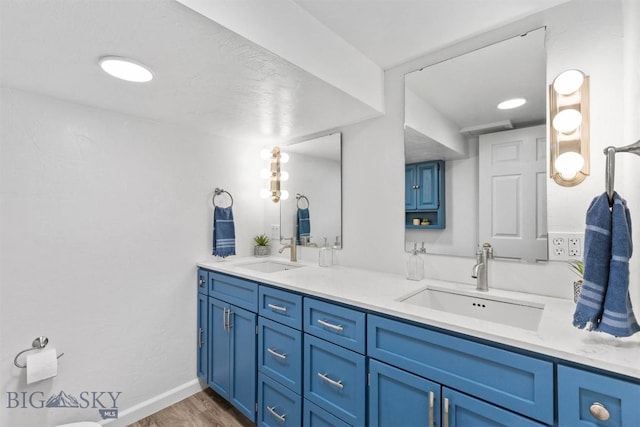 bathroom with vanity and hardwood / wood-style floors